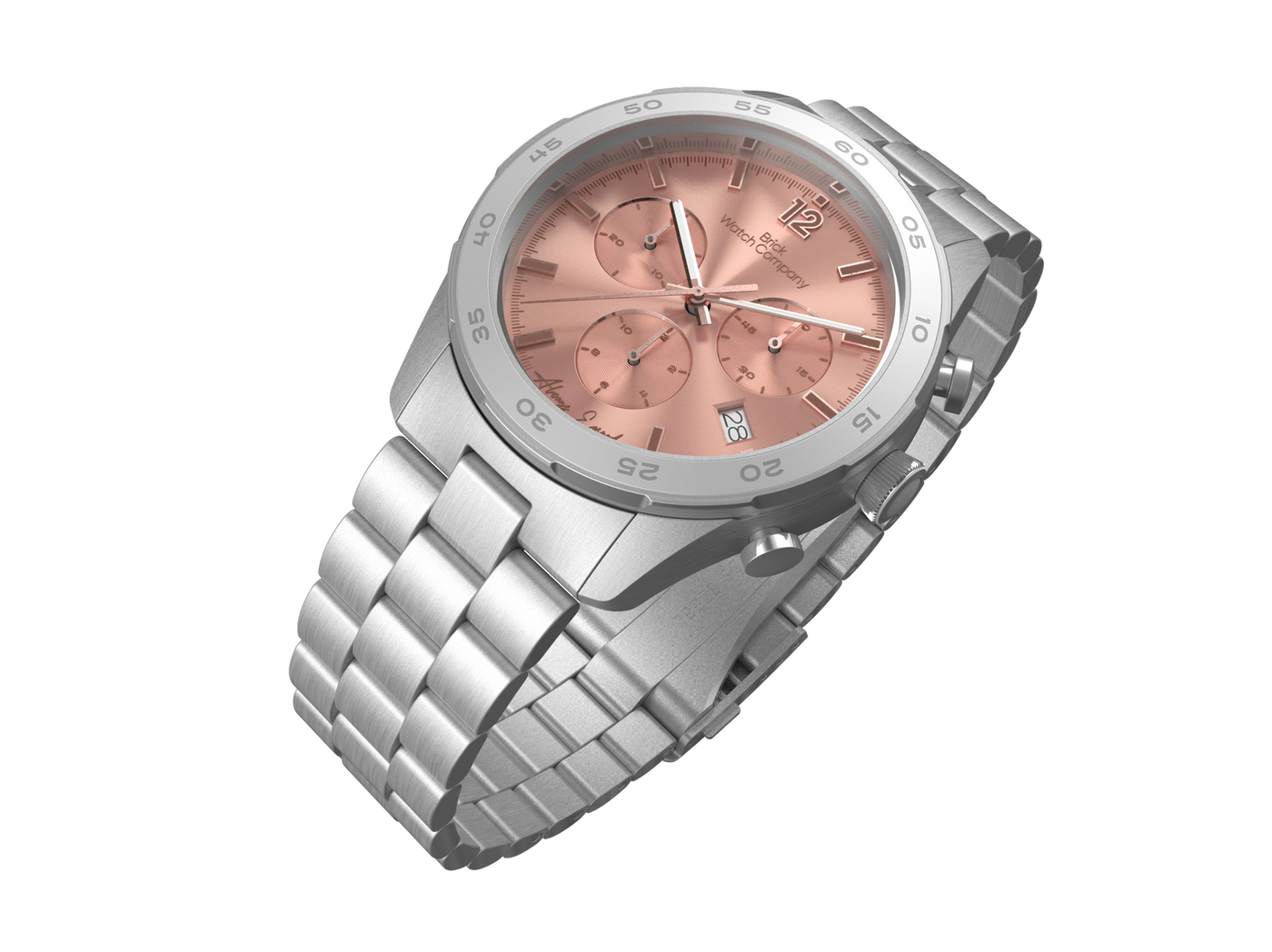 Chrono-Diver - Silver Case, Rose Dial, Brown Numbers