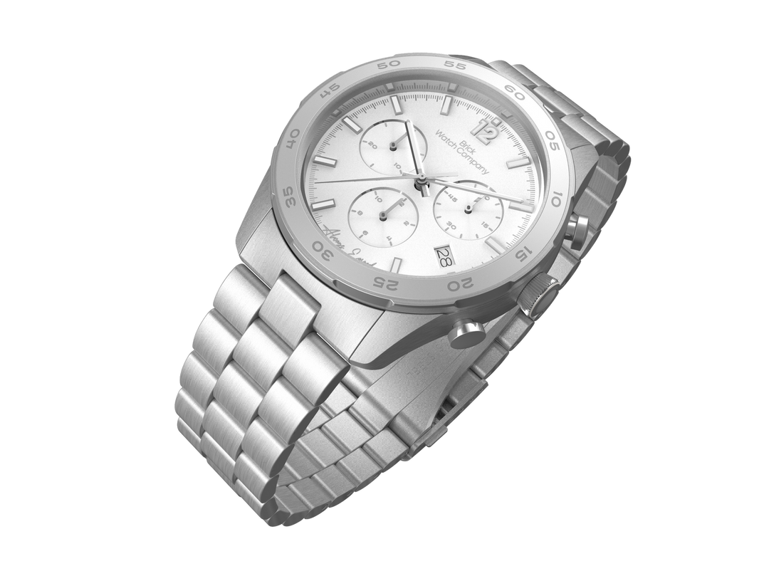 Chrono-Diver - Silver Case, White Dial, White Lumi Numbers – Brick
