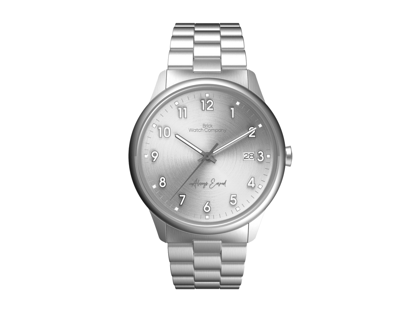 Classic - Silver Case, Silver Dial, White Lumi Numbers – Brick Classic - Silver Case, Silver Dial, White Lumi Numbers – Brick